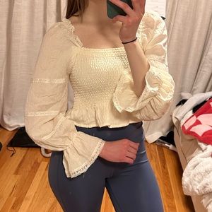 long sleeve puff sleeves shirt peplum top with ruffles